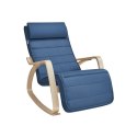 Nowoczesny fotel bujany z regulowanym podnóżkiem, niebieski