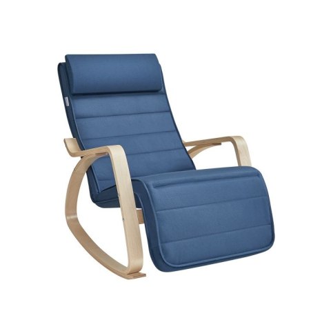 Nowoczesny fotel bujany z regulowanym podnóżkiem, niebieski