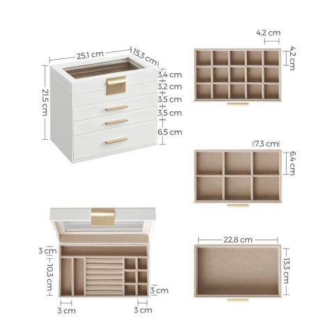 Szkatułka na biżuterię z 4 szufladami i szklanym wiekiem