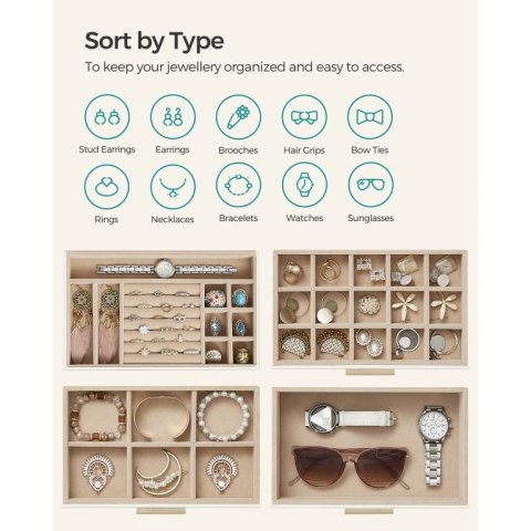 Szkatułka na biżuterię z 4 szufladami i szklanym wiekiem