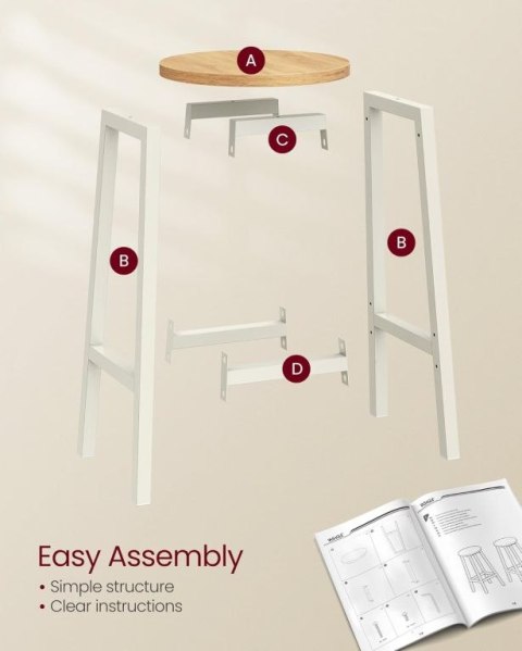 VASAGLE zestaw 2 krzeseł barowych białe/dąb 65 cm do kuchni
