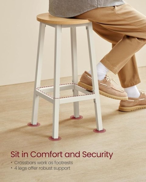 VASAGLE zestaw 2 krzeseł barowych białe/dąb 65 cm do kuchni