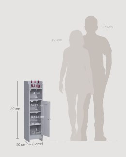 Wąska szafka do łazienki MDF szara 20x18x80 cm z półkami