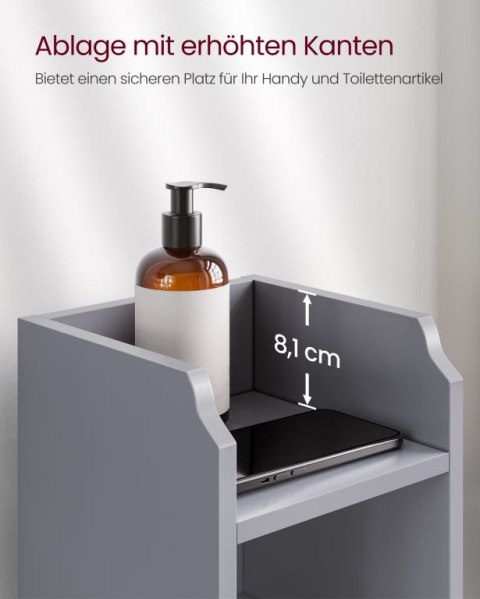 Wąska szafka do łazienki MDF szara 20x18x80 cm z półkami