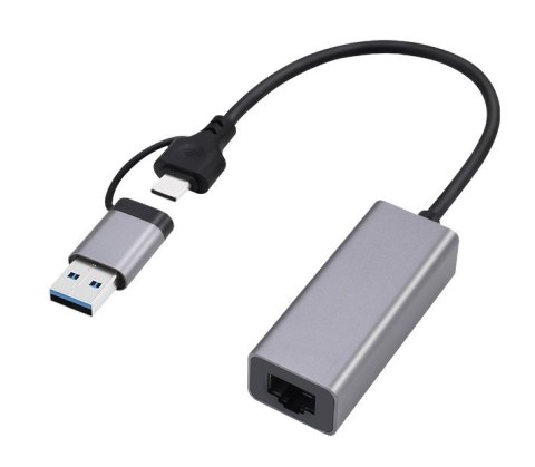 GEMBIRD KARTA SIECIOWA USB 3.1 + TYPE-C DO LAN 2.5GB/S SZARY
