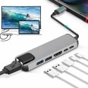 GEMBIRD MULTI ADAPTER USB TYPE-C 5W1 (USB AF AND TYPE-C HUB + HDMI + PD+LAN) SZARY