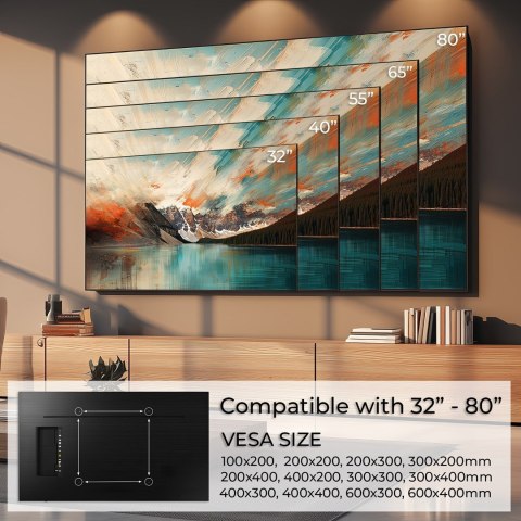 MACLEAN UCHWYT DO TV MAX VESA 600X400, 32-80", 45KG, REG. ODCHYLENIA +0°~-10° MC-413