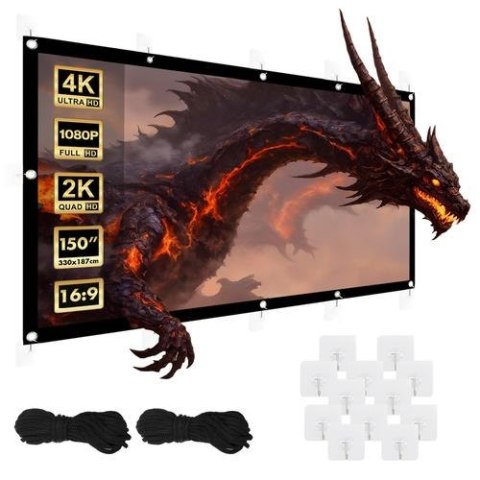 Ekran projekcyjny Maclean MC-167, 150", 330x187cm, obramowanie 25mm 16:9, haczyki do naciągu