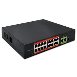Switch niezarządzalny Qoltec przełącznik sieciowy Fast Ethernet PoE | 16x RJ45 10/100 Mb/s | 2x RJ45 Uplink 1000 Mb/s | 1x SFP 1
