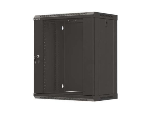 Szafa instalacyjna Rack wisząca 19" 12U 540x350 czarna Drzwi przeszklone Lanberg (flat pack)