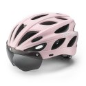 Kask rowerowy z odpinaną szybką daszkiem filtrem UV - różowy