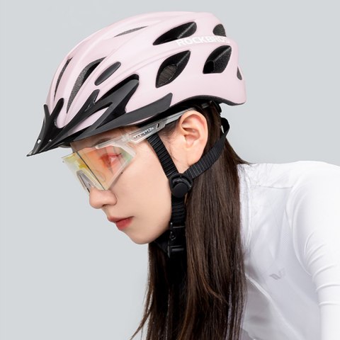 Kask rowerowy z odpinaną szybką daszkiem filtrem UV - różowy