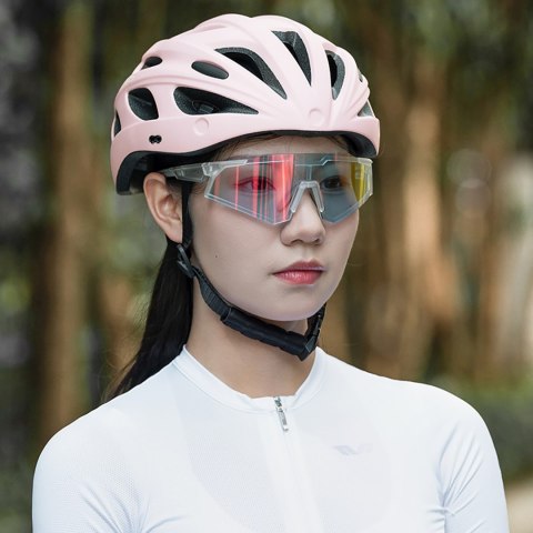 Kask rowerowy z odpinaną szybką daszkiem filtrem UV - różowy