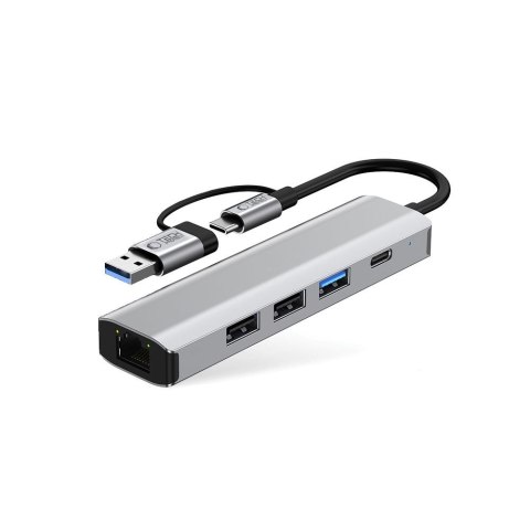 Adapter HUB 5w1 USB-C USB-A Ethernet RJ45 - szary