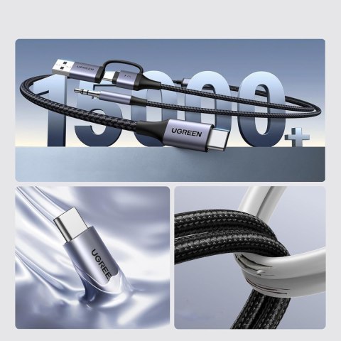 Adapter audio z funkcją ładowania 2w1 USB-C - USB-A/C minijack - czarny