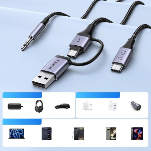 Adapter audio z funkcją ładowania 2w1 USB-C - USB-A/C minijack - czarny