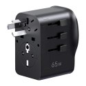 Adapter sieciowy podróżny z ładowarką USB-C USB-A 65W - czarny