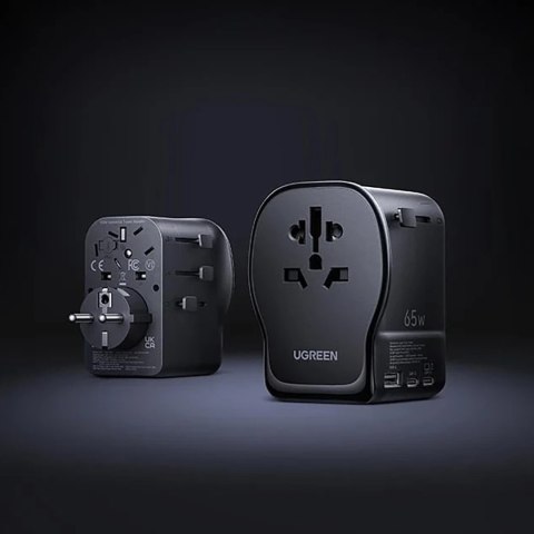 Adapter sieciowy podróżny z ładowarką USB-C USB-A 65W - czarny