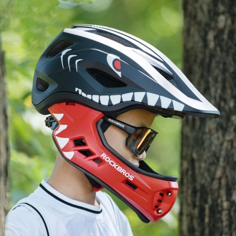 Kask rowerowy dziecięcy z odpinaną szczęką rozmiar M 54-58cm - czarny rekin