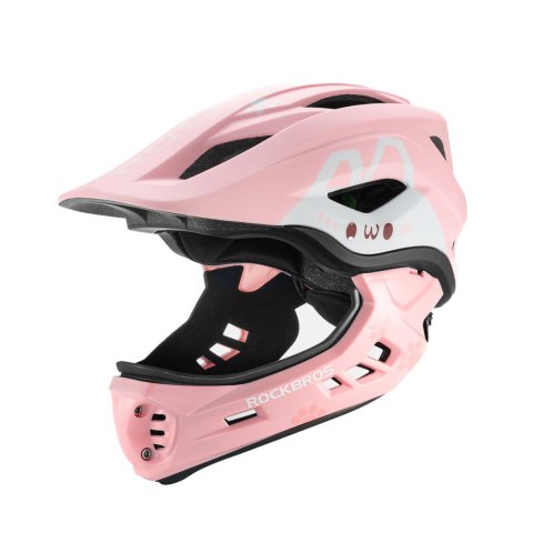 Kask rowerowy dziecięcy z odpinaną szczęką rozmiar S 48-52cm - różowy królik