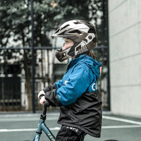 Kask rowerowy dziecięcy z odpinaną szczęką rozmiar S 48-54cm - szary