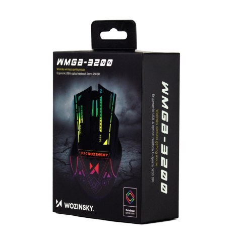 Mysz bezprzewodowa gamingowa optyczna z akumulatorem oświetleniem RGB 3200 DPI - czarna