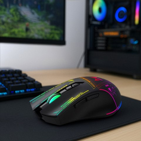 Mysz bezprzewodowa gamingowa optyczna z akumulatorem oświetleniem RGB 3200 DPI - czarna