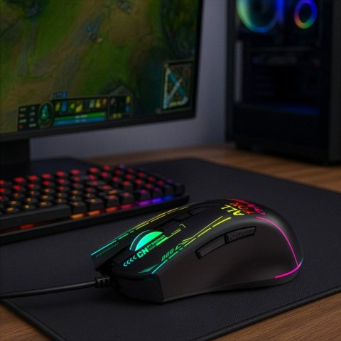 Myszka przewodowa gamingowa optyczna podświetlana 7 przycisków 7200 DPI RGB - czarna