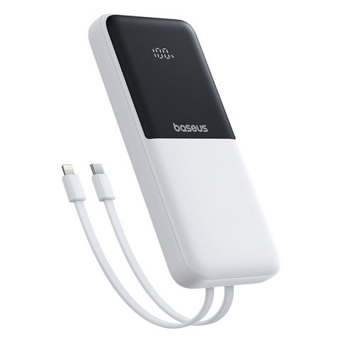 Powerbank 10000mAh 22.5W Lipow z wbudowanymi kablami USB-C iPhone Lightning - biały