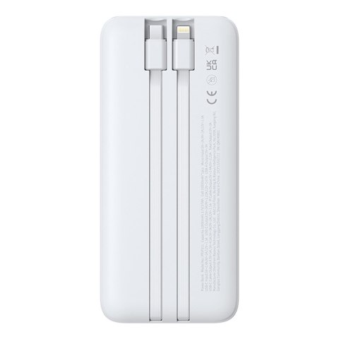 Powerbank 10000mAh 22.5W Lipow z wbudowanymi kablami USB-C iPhone Lightning - biały