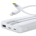 Powerbank 10000mAh 22.5W Lipow z wbudowanymi kablami USB-C iPhone Lightning - biały