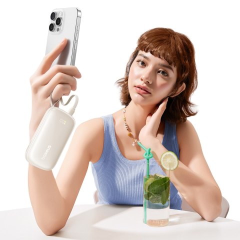 Powerbank 10000mAh 22.5W z kablem smyczą EnerFill FC21 Qpow 3 Ultra - beżowy