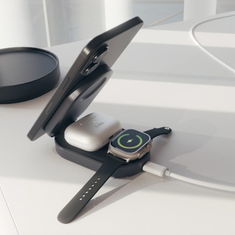 Stacja ładująca 3w1 bezprzewodowa składana do iPhone Apple Watch AirPods QI2 MFI - czarna