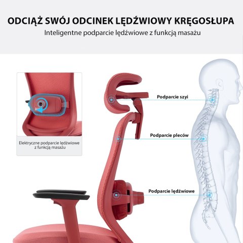Fotel biurowy ergonomiczny ANGEL fizjO czerwony z funkcją masażu