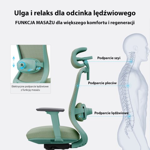 Fotel biurowy ergonomiczny ANGEL fizjO miętowy z funkcją masażu