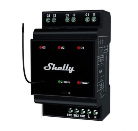 Sterownik trzykanałowy na szynę DIN Z-Wave Shelly Wave Pro 3 LR