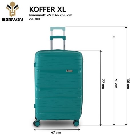 Zestaw walizek BERWIN Torna 4w1 - twarde walizki na kółkach + kosmetyczka Aqua Breeze