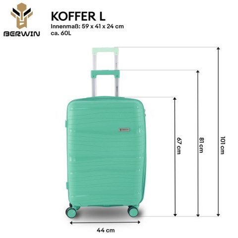 Zestaw walizek BERWIN Torna 4w1 - twarde walizki na kółkach + kosmetyczka Fresh Mint