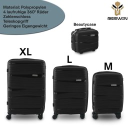 Zestaw walizek BERWIN Torna 4w1 twarde walizki na kółkach + kosmetyczka TITAN Schwarz