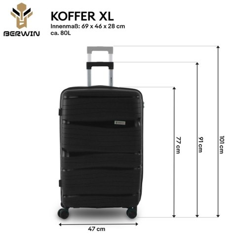 Zestaw walizek BERWIN Torna 4w1 twarde walizki na kółkach + kosmetyczka TITAN Schwarz