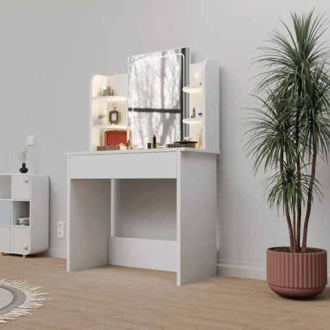 Toaletka Zoey z lustrem LED i 6 półkami, biała, 80x40x140 cm