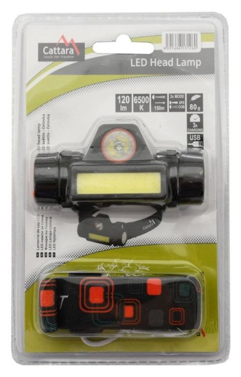 Ładowalna latarka czołowa Cattara, 120 lm