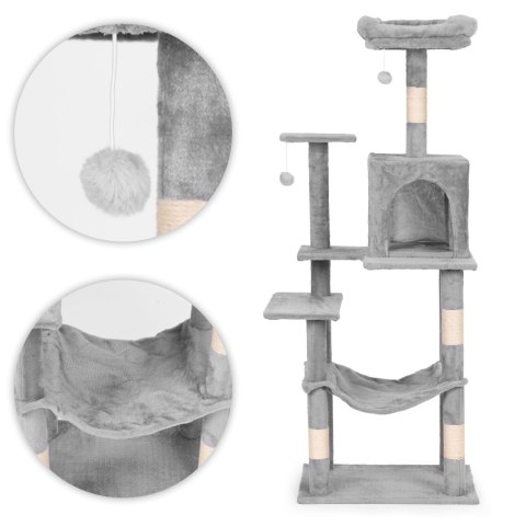Drapak dla kota legowisko słupek wieża do drapania domek 146 cm szary Petsi