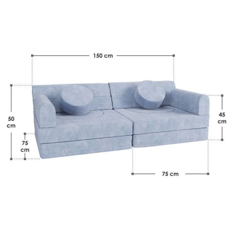 Modułowa sofa dziecięca jasnoniebieska 150x75x50 cm, pianka,