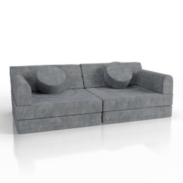 Szara sofa modułowa dla dzieci z pianki, zdejmowane pokrowce