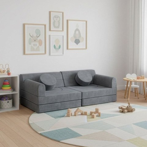 Szara sofa modułowa dla dzieci z pianki, zdejmowane pokrowce