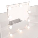 Toaletka kosmetyczna LED, biała, z szufladą i półkami