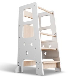 Wieża edukacyjna dla dzieci z regulacją wysokości, biała