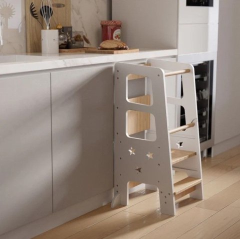 Wieża edukacyjna dla dzieci z regulacją wysokości, biała