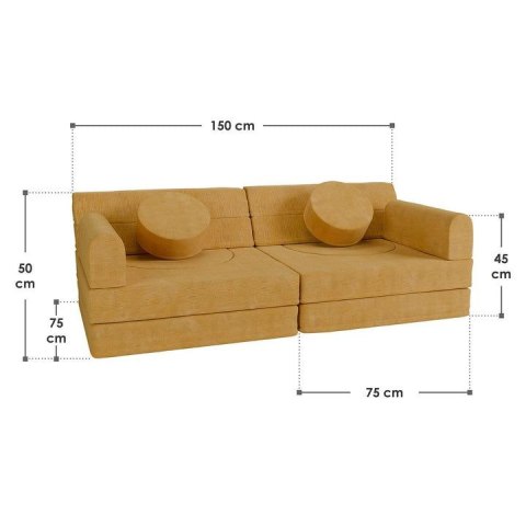 Żółta sofa modułowa dla dzieci z pianki, 150x75x50 cm